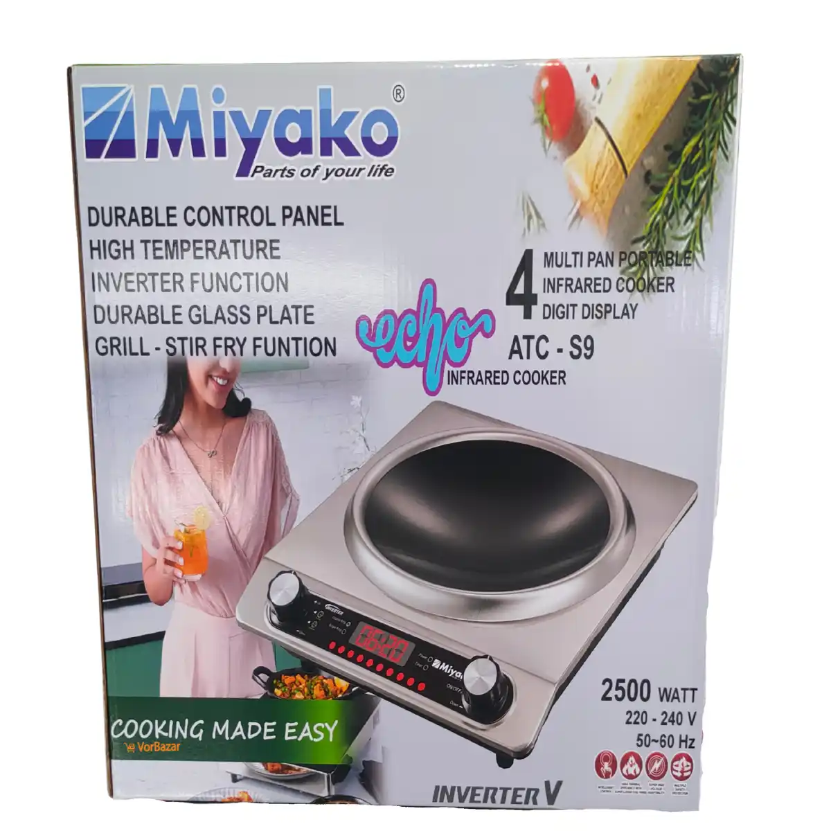 Miyako ATC-S9 2500W Multi Pan Portable Infrared Cooker – Inverter Technology, Energy-Saving Electric Cooker for Fast & Safe Cooking